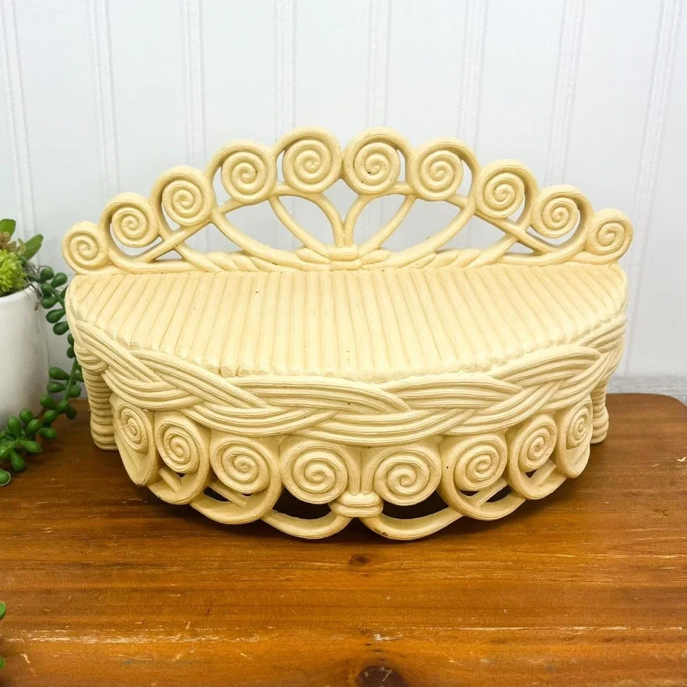 Boho Beige Burwood Plant Shelf:‎ Mid-Century Faux Wicker Decor